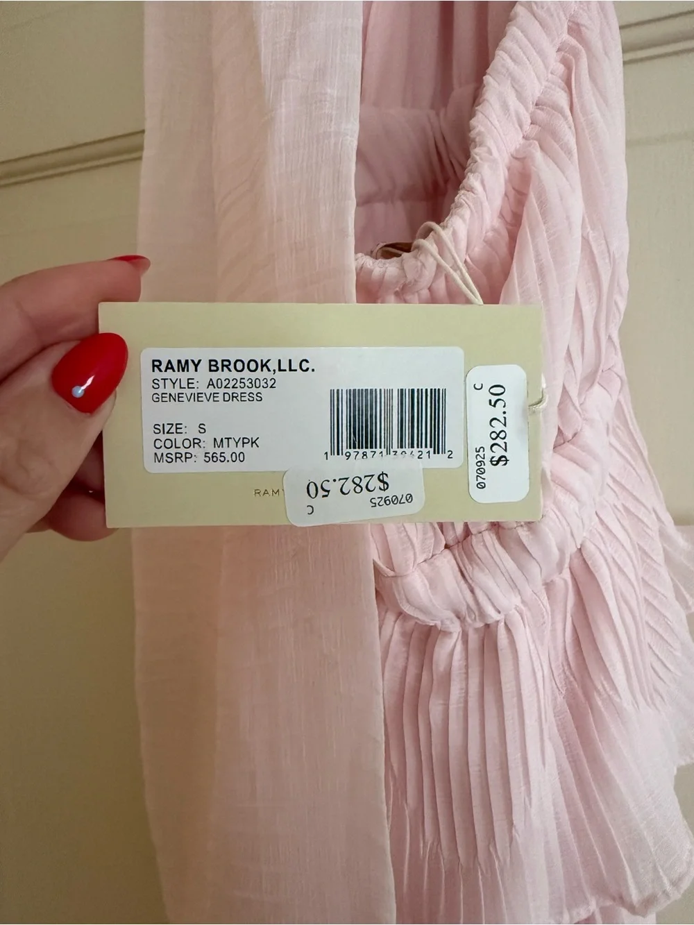 Ramy Brook Pale Pink Halter Plunge Ruffle Maxi Dress